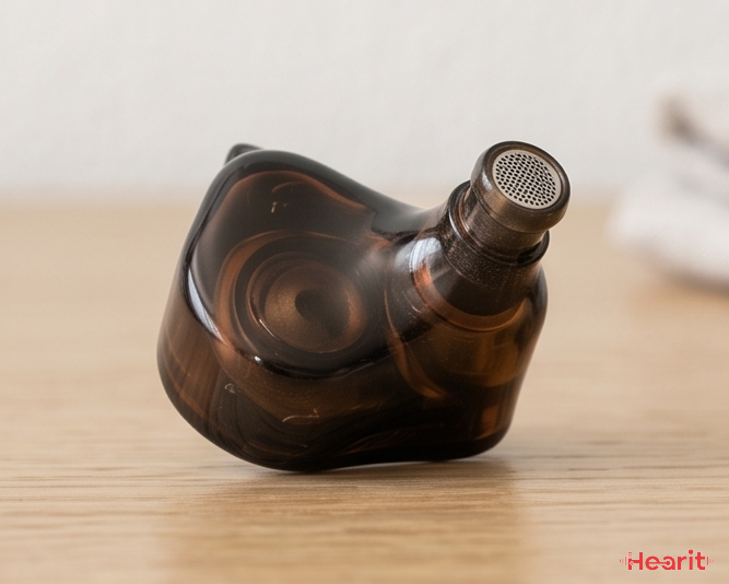 TRUTHEAR ZERO 單邊特寫，可見半透明樹脂殼內嘅聲學結構同 nozzle 網