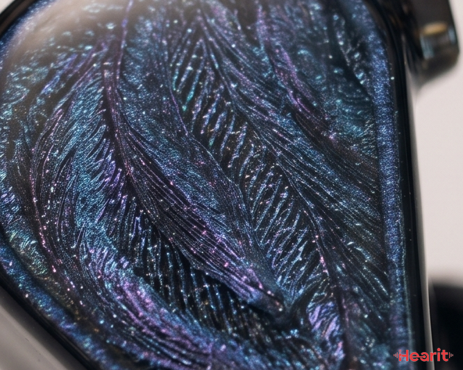 TRUTHEAR ZERO 面板 macro 特寫，波浪羽毛紋理配藍紫 teal 漸變色