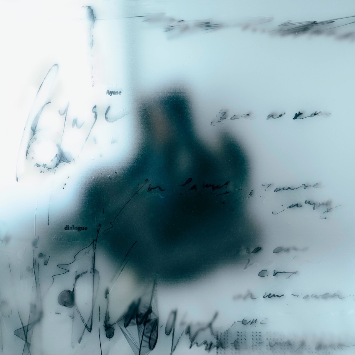 Ayase《dialogue》EP 封面 — 霧化玻璃效果、手寫 scribble 文字、冷色調抽象設計
