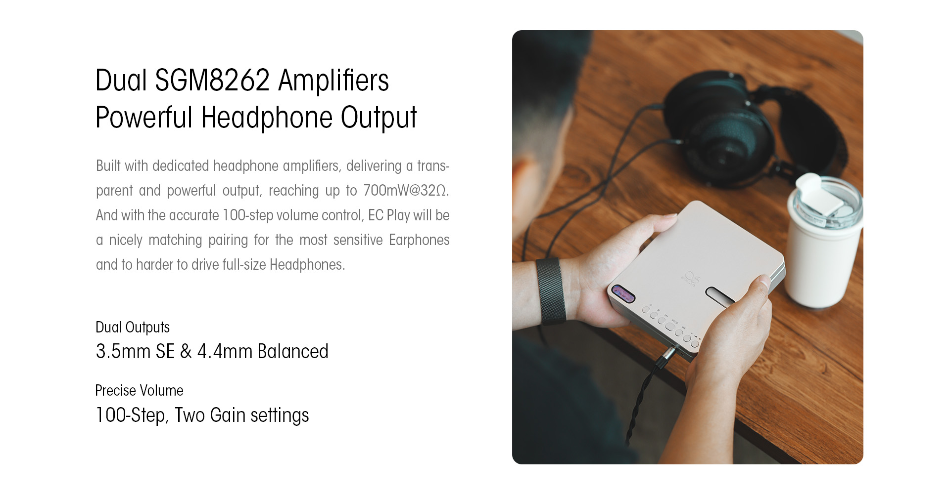 Hands-on shot of Shanling EC Play with over-ear headphones