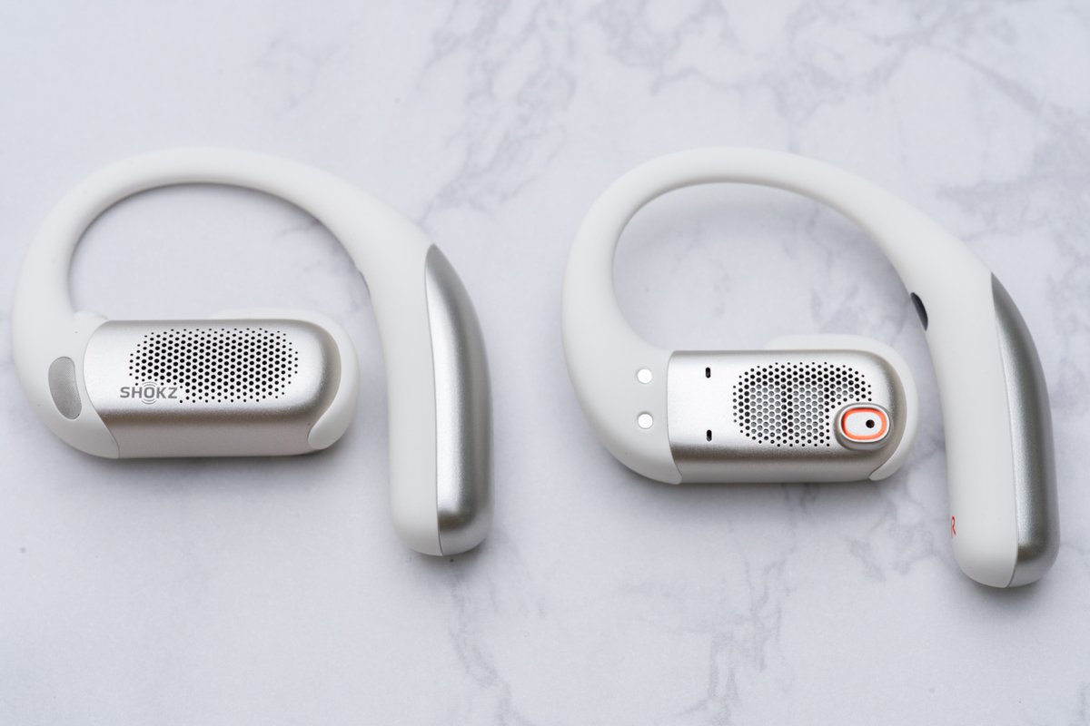 Shokz OpenFit Pro side profile showing ear hook design