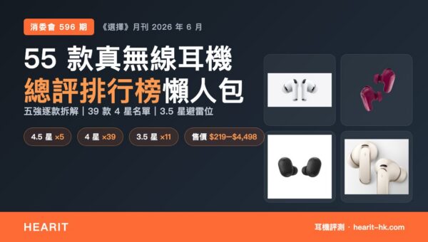 消委會藍牙耳機總評排行榜 2026｜55 款實測 4.5 星五強＋4 星名單＋避雷位