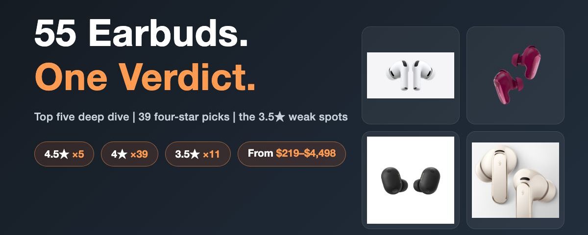 Consumer Council True Wireless Earbuds Ranking 2026: 55 Models Tested — 4.5★ Top Five + 4★ List + Weaker Picks
