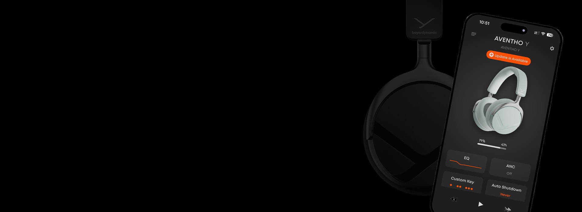 beyerdynamic AVENTHO Y App 介面 — EQ 與 ANC 設定