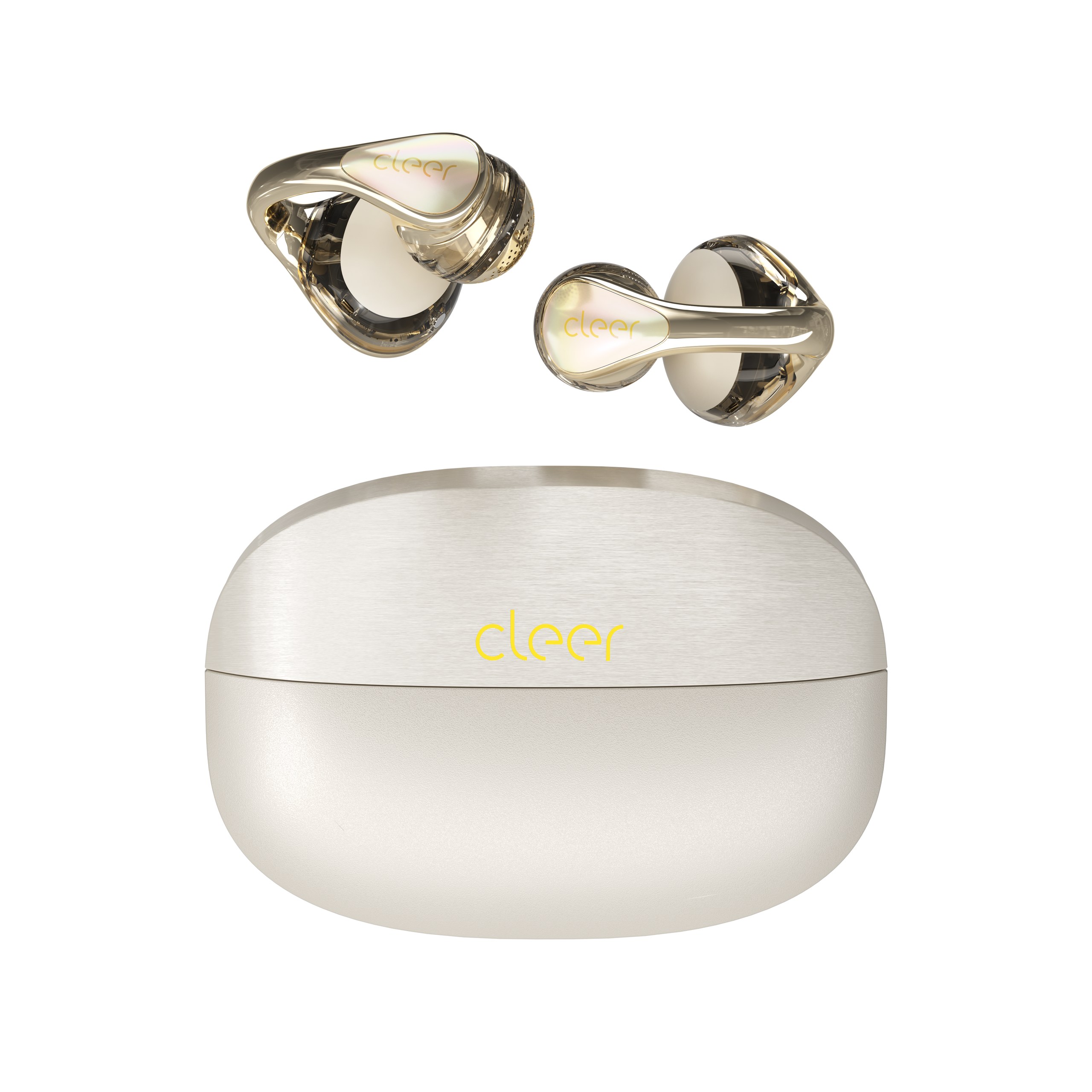 Cleer Bridge in Champagne Gold with charging case